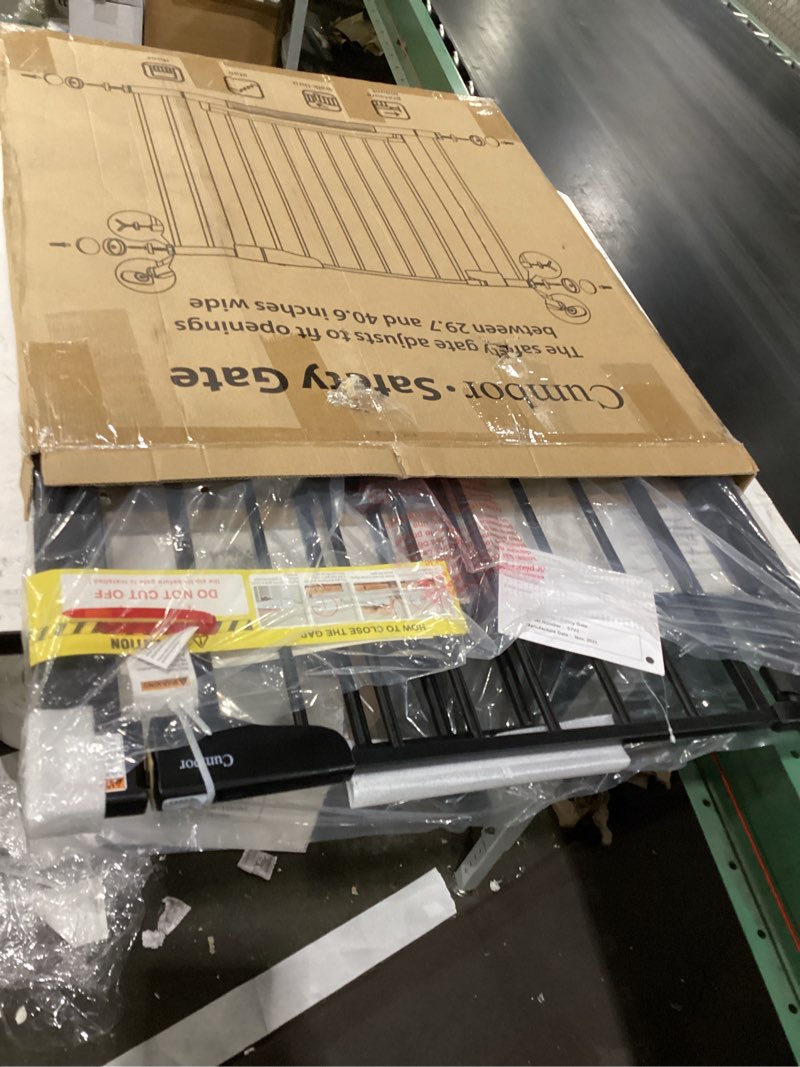 Condition photo showing New/Like New for cumbor 29.7-40.6" baby gate for stairs, mom's choice awards winner-dog gate for doorways, pressure mounted auto-close pet gates for dogs indoor, safety child gate with easy walk thru door, black black 29.7-40.6"w x 30.5"h