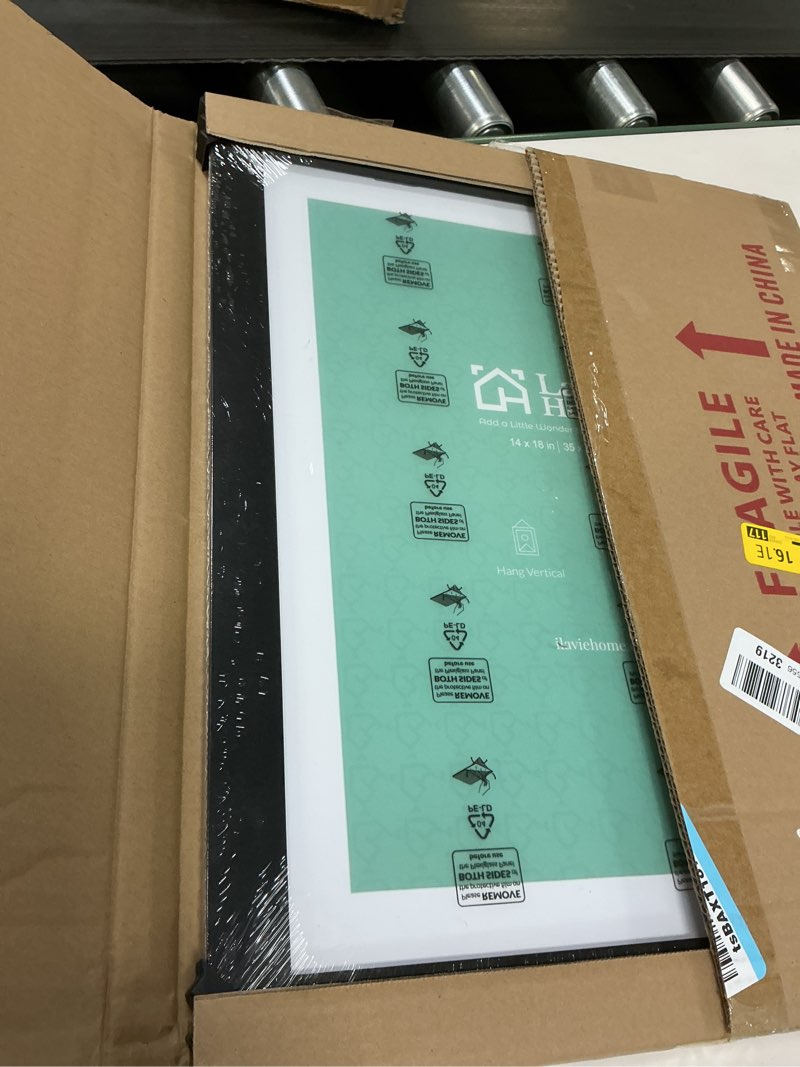 Condition photo showing Good Condition for LaVie Home 14x18 Picture Frame Black Poster Frame,Display Pictures 12x16 with Mat or 14x18 Without Mat, Stable and Sturdy Frame and Polished Plexiglass, Horizontal and Vertical Format of The Walls 14x18 Black