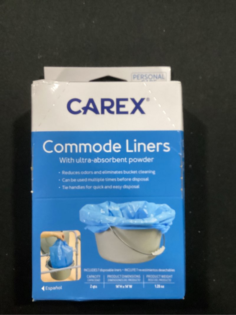 Condition photo showing New/Like New for Carex Commode Liners, Toilet Seat Cover, Fits Most Commodes, Toilet Liners and Paper Cover with Absorbent Powder, Disposable and Hygienic, 7 Count (Pack of 6), Travel Essentials for Public Restrooms