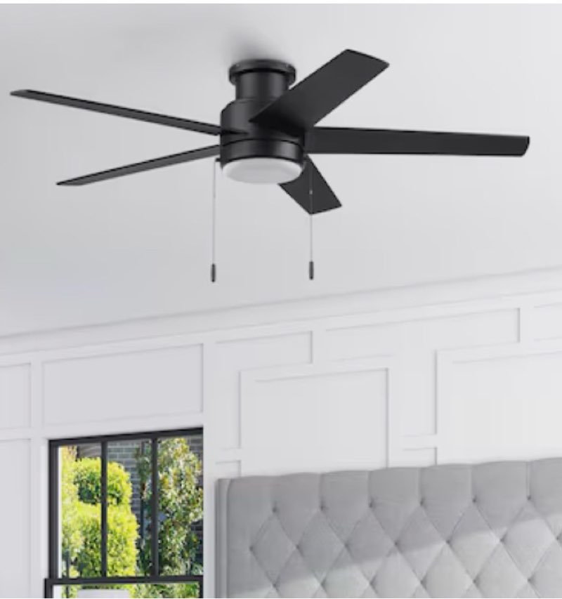 harbor breeze fairbanks easy2hang 52-in matte black with black/sable blades adjustable