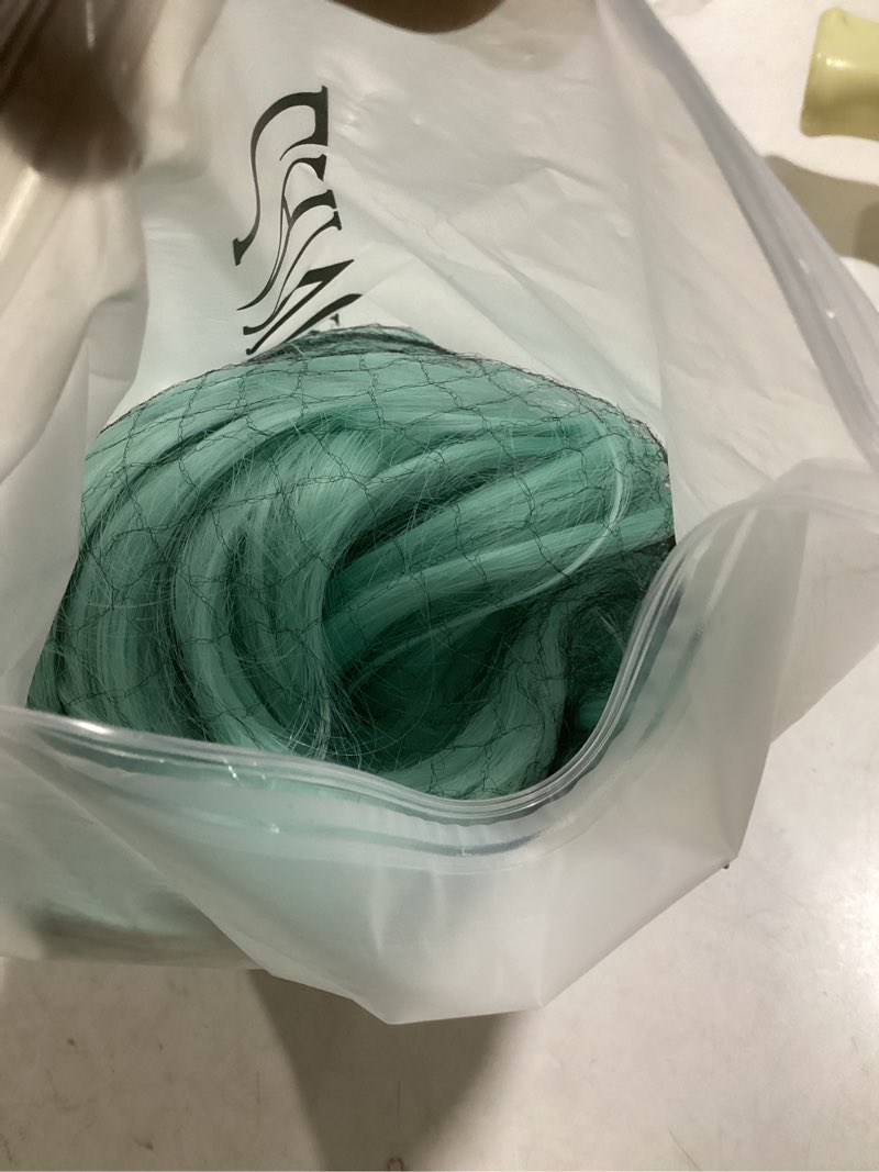 Condition photo showing New/Like New for Short Bob Wigs with Bangs for Women Loose Wavy Wig Curly Wavy Shoulder Length Bob Synthetic Cosplay Wig for Girl Colorful Costume Wigs (Mint Green)