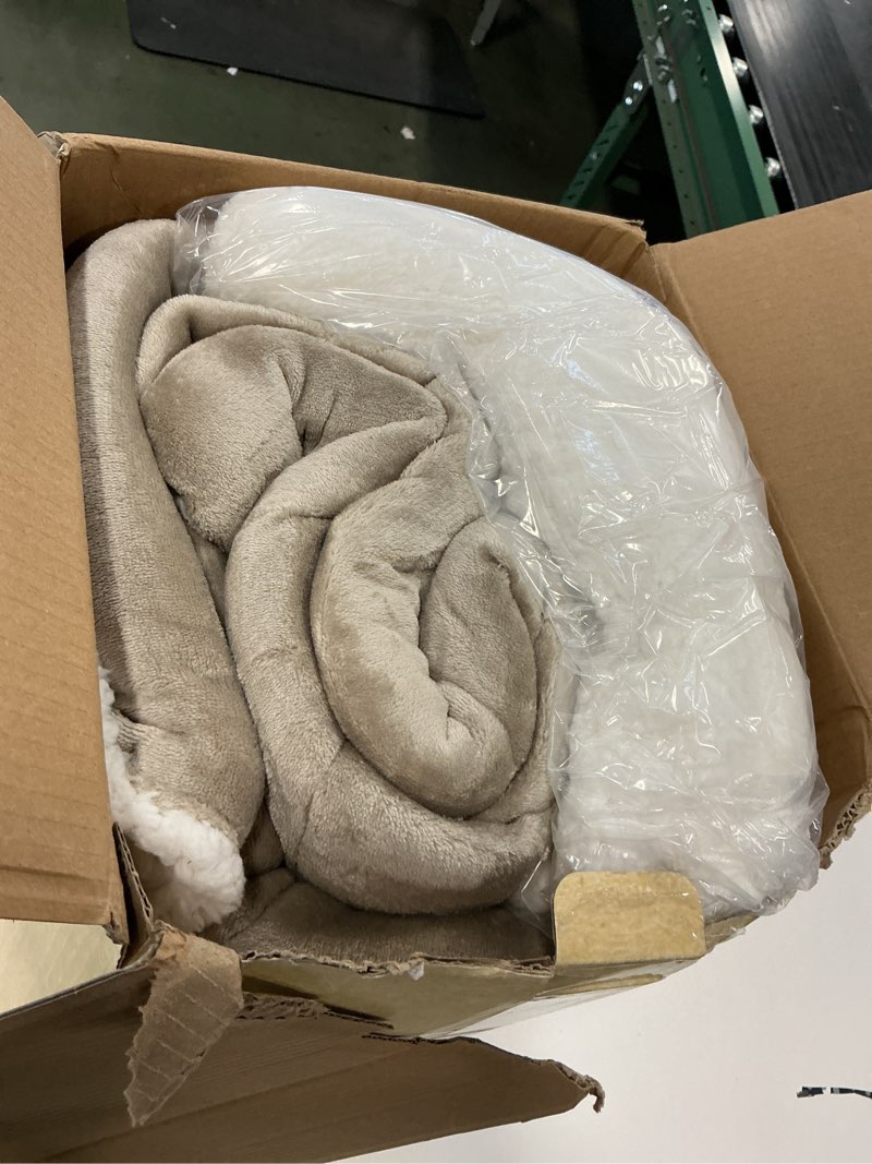 Condition photo showing Good Condition for Woolrich Reversible Comforter Set Ultra Soft Plush to Sherpa, Down Alternative, Cold Weather Winter Warm Bedding, with Matching Sham, Decorative Pillow Taupe/Ivory Full/Queen 4 Piece Full/Queen Taupe/Ivory