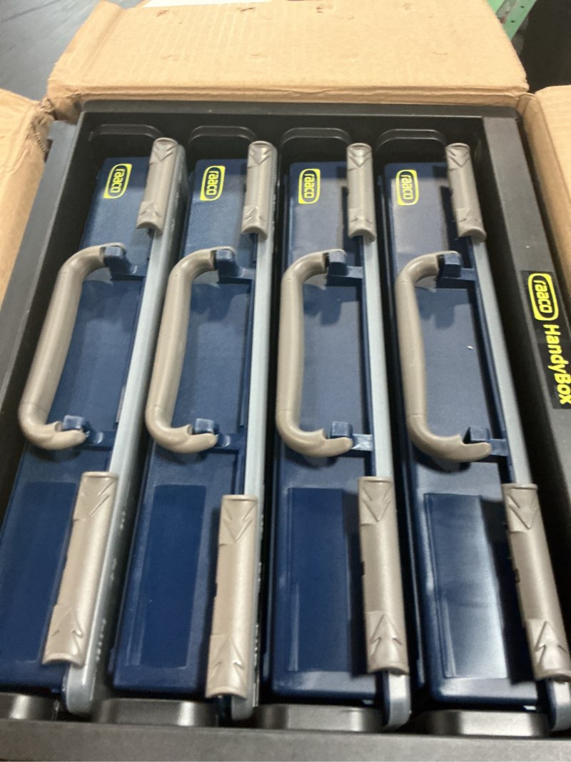 Condition photo showing Good Condition for raaco handybox toolbox storage & carrying system – 4 adjustable grid assorters, durable polypropylene (pp) plastic organizer for hardware and small parts 4x full-size assorters adjustable grid