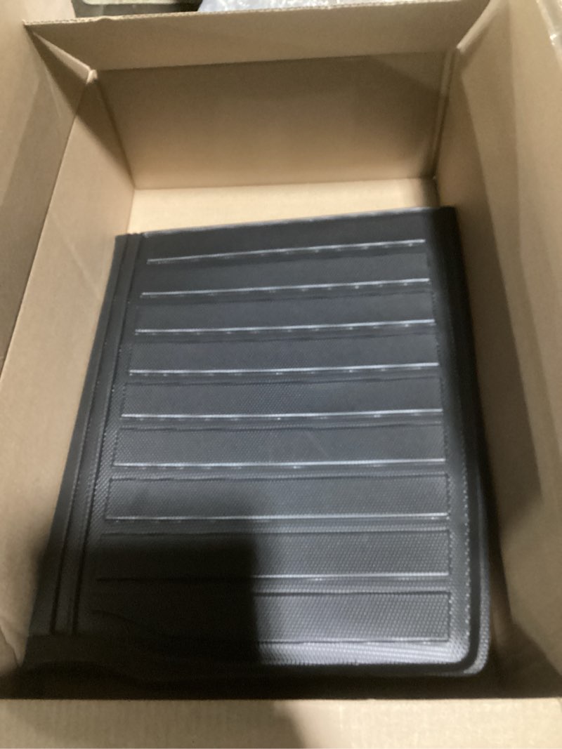 Condition photo showing Good Condition for Rubbermaid Car Mats, Carpeted Floor Car Mat with Faux Leather & Built-in Heel Pad, Two-Tone Car Rug Floor Mats, Stylish Carpeted Floor Mats for Cars, Trucks & SUVs Black Color