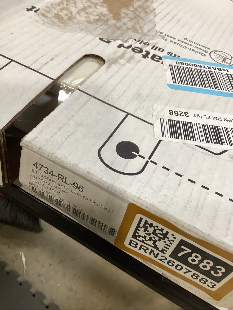 Condition photo showing New/Like New for kohler 4734-rl-96 rutledge readylatch soft close elongated toilet seat, quiet-close lid, grip-tight bumpers, installation hardware, home essentials, biscuit elongated biscuit ready latch