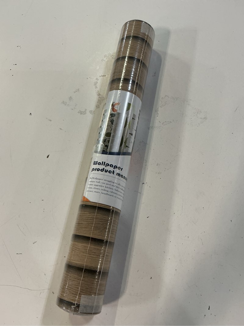 Condition photo showing New/Like New for rewallpaper 17.7in×23ft oak slat wood peel and stick wallpaper self adhesive contact paper decorative for kitchen cabinets faux wooden slats for wall apartment friendly accent wallpaper for bedroom 276" x 17.7" oak wood slat