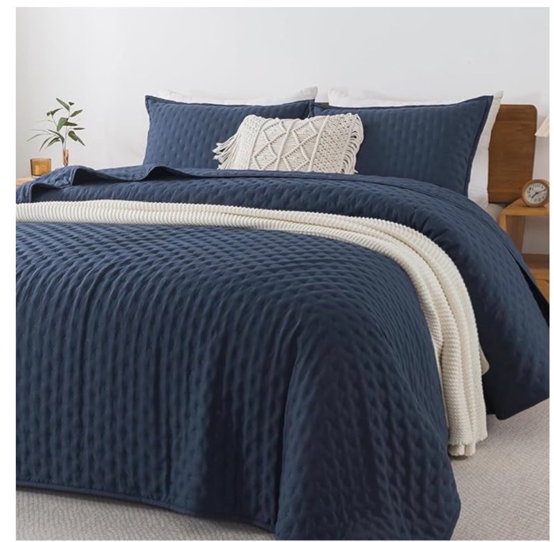 (Incomplete cover cushion only) (similar to stock photo) Andency Navy Blue Queen Size Quilt Bedding Set (90x96 Inch), 3 Pieces Soft Lightweight Bedspread Coverlet, Boho Summer Quilt and Pillow Shams for All Season