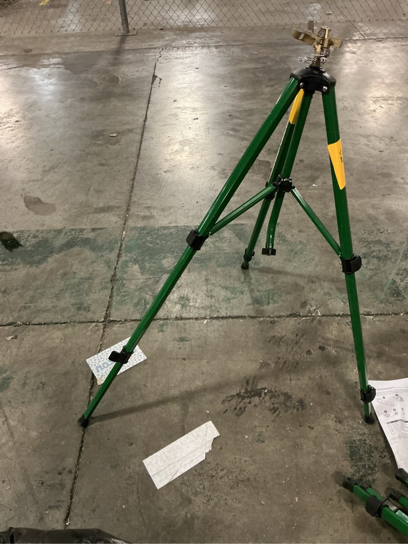 Condition photo showing Good Condition for hourleey impact sprinkler on tripod base, heavy duty brass sprinklers for yard lawn garden, 0-360 degree large area coverage, 3/4 inch connector extension legs flip locks with brass sprinkler head