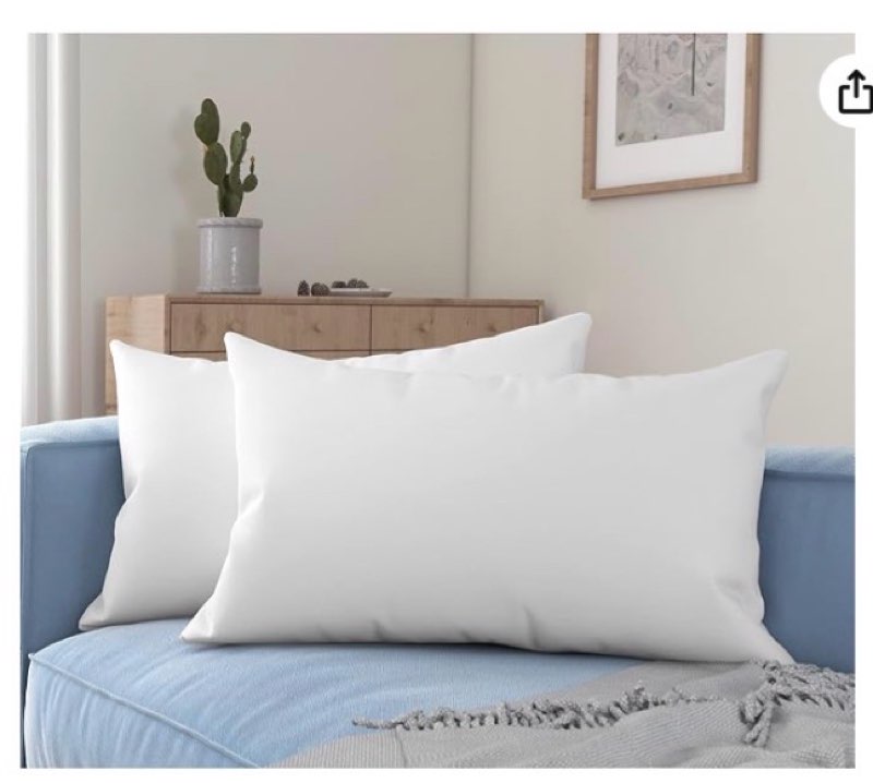  acanva premium throw pillow inserts with microfiber filled, lumbar support decorative stuffer for sofa bed couch & chairs, 12x20, 2 count, white