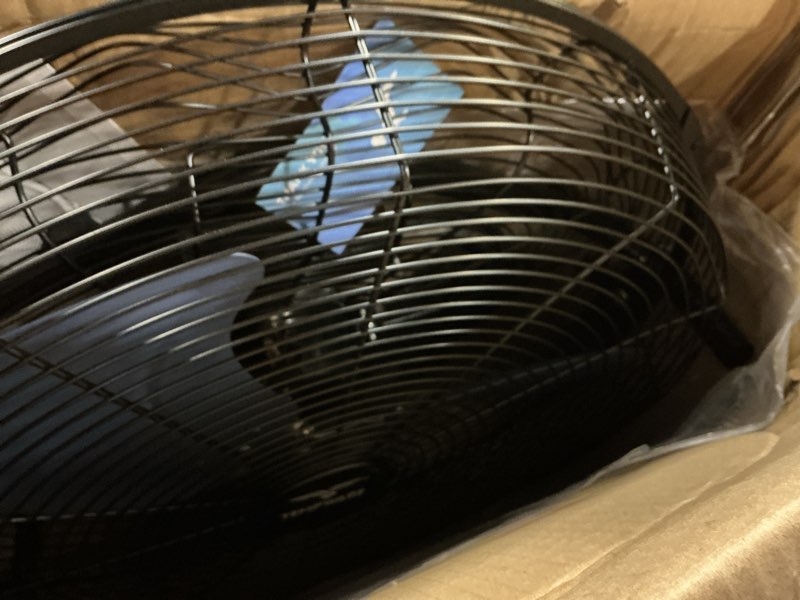 Condition photo showing Good Condition for tempware 20 inch high velocity industrial floor fan, 3-speed heavy duty metal cradle floor fans with 360° tilt for warehouse, workshop, garage, factory and basement, black & blue