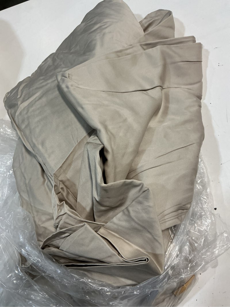 Condition photo showing As Is for quince bamboo fitted sheet set, king, sand