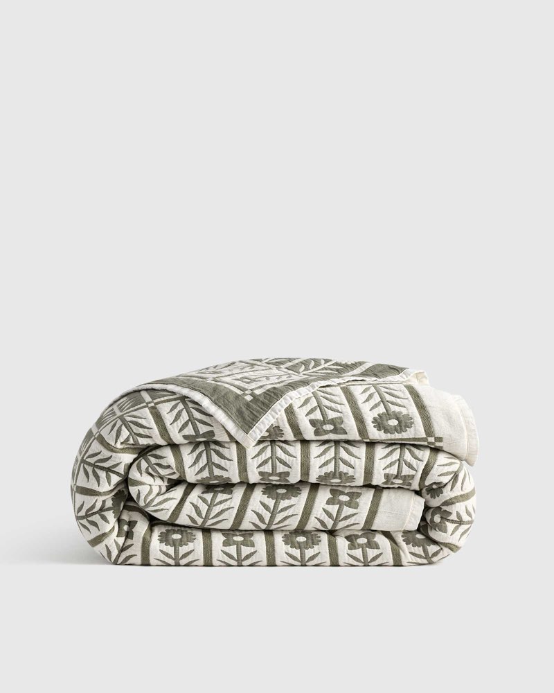 organic cotton jacquard floral coverlet