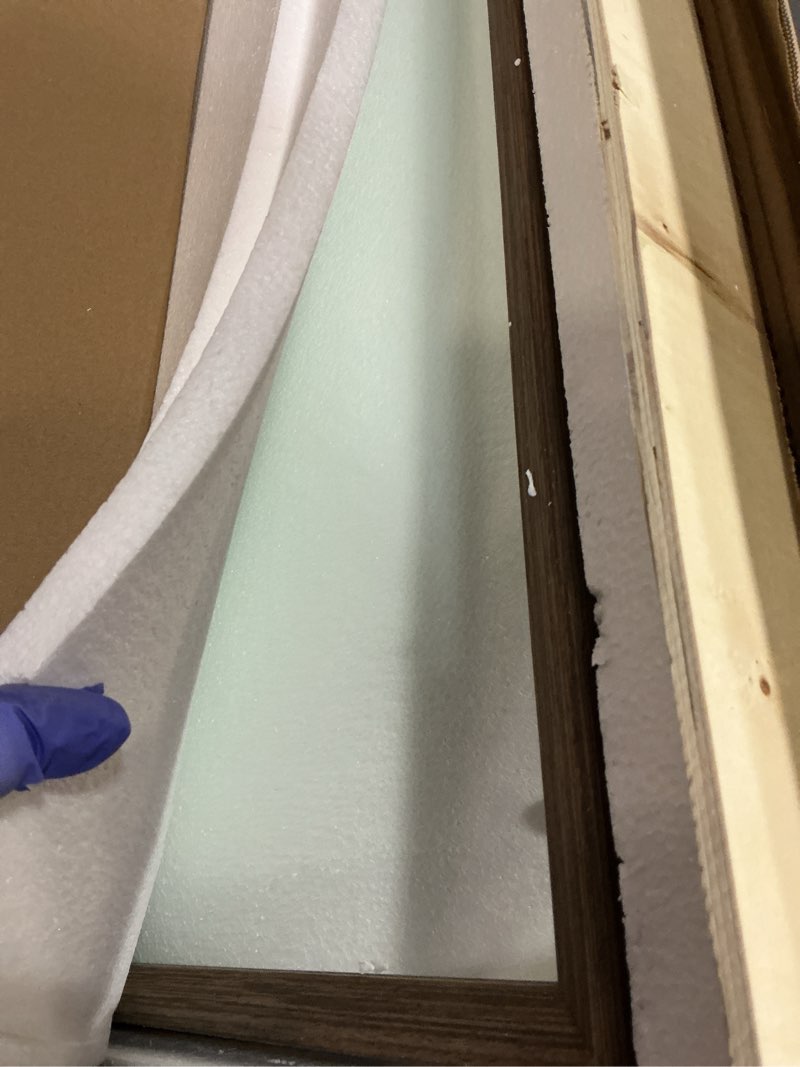 Condition photo showing Good Condition for 40"x30" Bathroom Mirror with Natural Wood Frame for Wall, Large Rectangle Vanity Mirror Rustic Farmhouse Decor Mirror, Anti-Rust Explosion-proof, Hang Horizontally or Vertically, Walnut Walnut 40"x30"