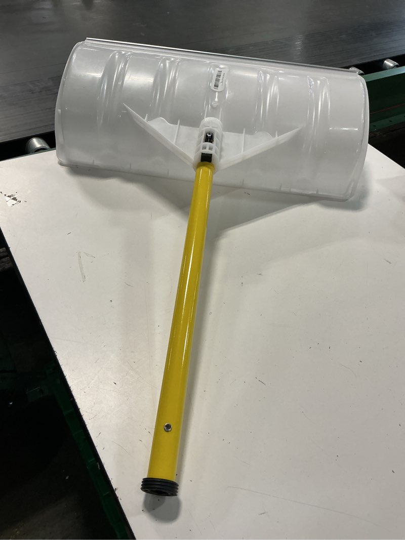 Condition photo showing Good Condition for snow pusher: snow plow shovel with ergonomic dual d-handles & 22'' uhmw blade - lightweight manual snow shovel for car, driveway, sidewalk & patio (bright yellow) bright yellow 58 in