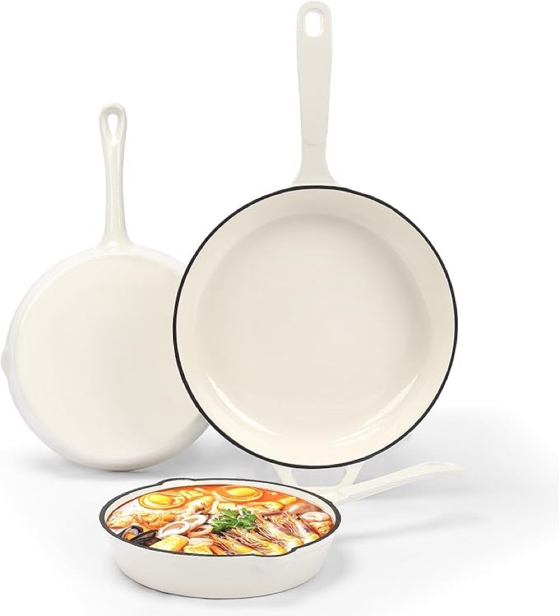 Nonstick Enameled Cast Iron Cookware - 3 enameled cast iron skillet 8-Inch, 9.5\\\" Frying Pan & 11-Inc