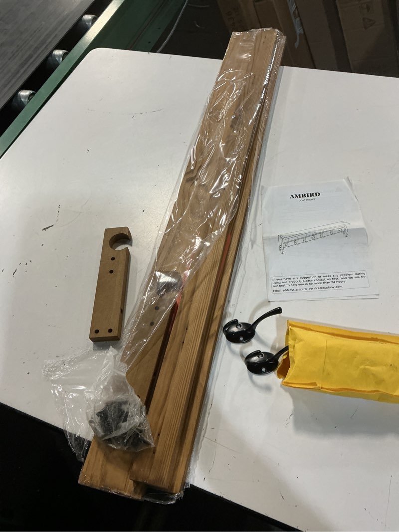 Condition photo showing Good Condition for ambird coat rack wall mount, 35 inch extra long wall hooks with hanging, wooden shelf with 7 metal hooks 2 side hooks, wall key holder with shelf in entryway, kitchen, bathroom, living room, bedroom