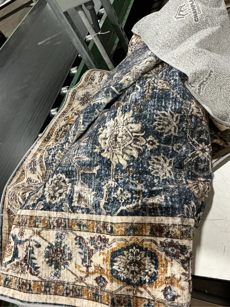 Condition photo showing As Is for champlant washable area rug  boho design non-shedding easy care ideal for high traffic areas in living room bedroom office coffee table kitchen large rug