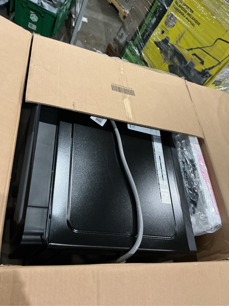 Condition photo showing As Is for toshiba air fryer combo 8-in-1 countertop microwave oven, with convection, broil, odor removal mode, 12.4" position memory turntable, child-lock, 1.0 cu.ft, black stainless steel, ml2-ec10sa(bs) air fryer-1.0 cu.ft.
