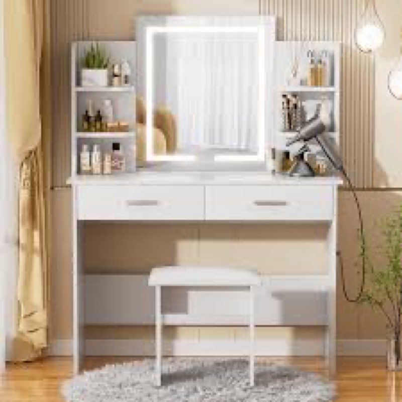 Greyden Vanity Set With LED Mirror & Built-in Outlets