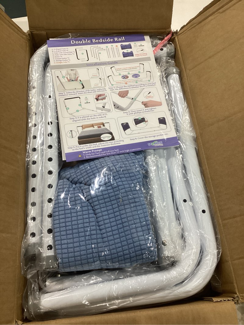 Condition photo showing Good Condition for mybow double bed rail, u bar for medical bedside safety assisting rails, railing support for elderly adults under mattress handrail, hospital dual bed rails for seniors twin full queen adjustable rail 62"l × 20"w × 19"h