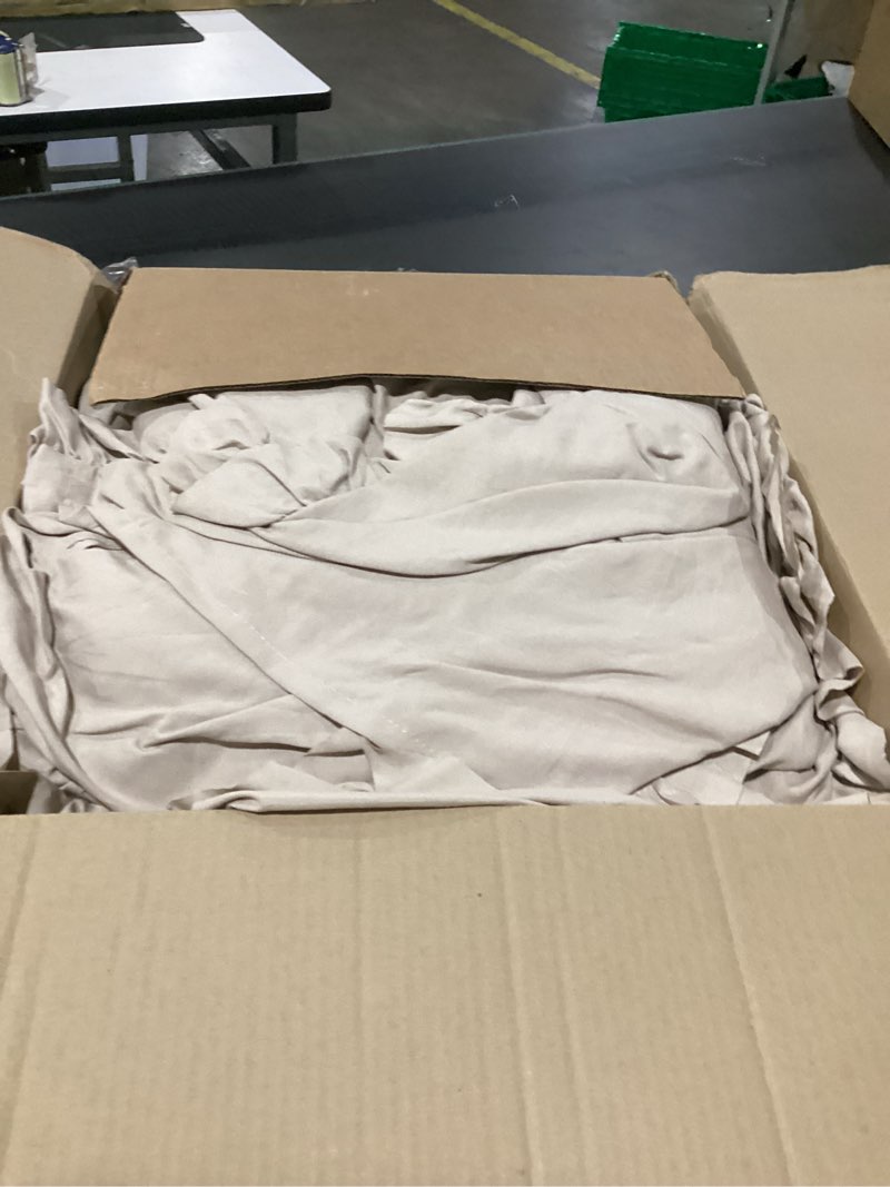 Condition photo showing As Is for masaca oversized king comforter 120x120,3 pieces farmhouse ruffle bedding comforter,light taupe shabby boho chic oversized comforter king size,lightweight soft microfiber cal king bedding set oversized king 120×120 light taupe