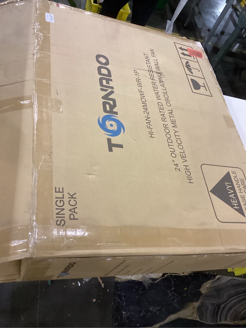 Condition photo showing New/Like New for Tornado 24 Inch High Velocity Oscillating Wall Mount Fan with Pre-Installed Misting Kit – IPX4 Water-Resistant, TEAO Motor, 2-Speed 7600 CFM,for Outdoor Use,8 Brass Nozzles Misting 24inch