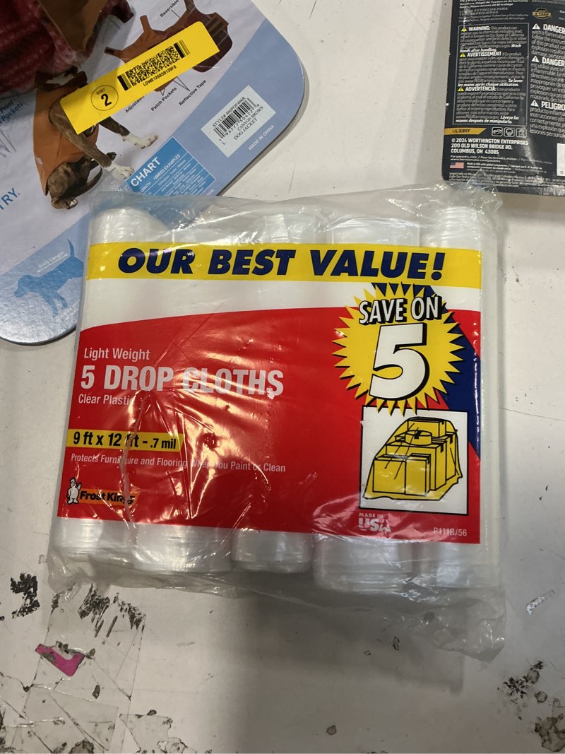 Condition photo showing New/Like New for 5 drop cloths 9ftx12ftx.7mil