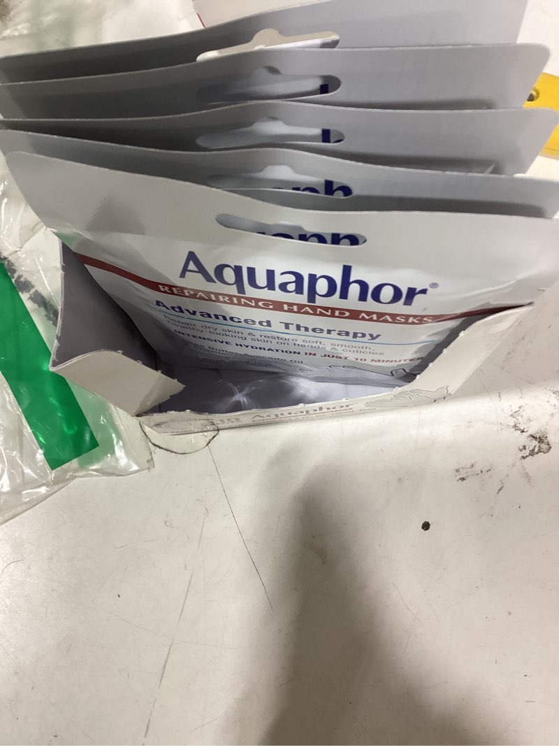 Condition photo showing As Is for similar product pack of 6Aquaphor Repairing Hand Masks, Moisturizing Gloves for Dry Hands, Moisturizer for Dry Skin with Avocado Oil and Shea Butter, Pack of 6