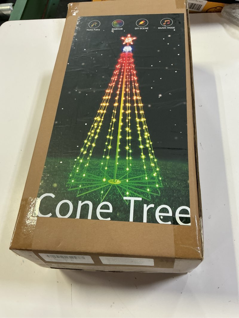 Condition photo showing New/Like New for brightever smart christmas cone tree, 7ft 295 led outdoor christmas tree prelit with 16 million rgb light show, app/remote control color changing music sync outdoor string lights for xmas decorations