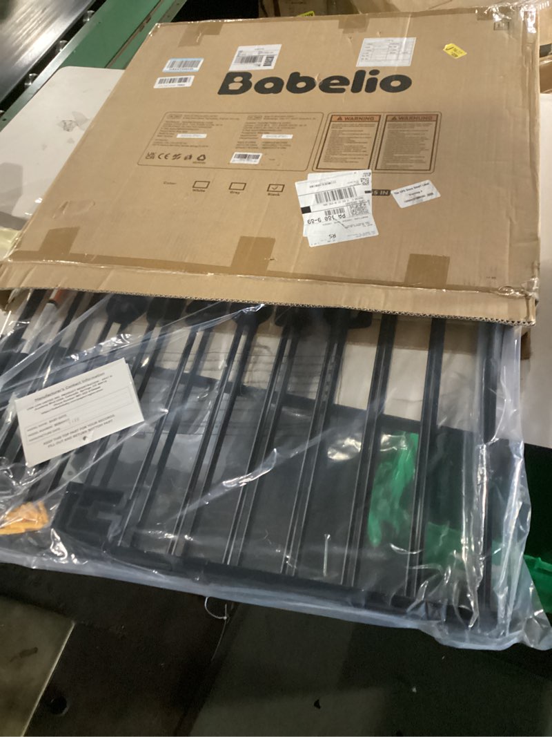 Condition photo showing New/Like New for babelio 31.5-55" no bottom bar baby gate extra wide, 2-in-1 auto close dog gate for the house, stairs and doorways, with large walk thru door, black black - b17 28" h, 31.5-55" w- extra wide