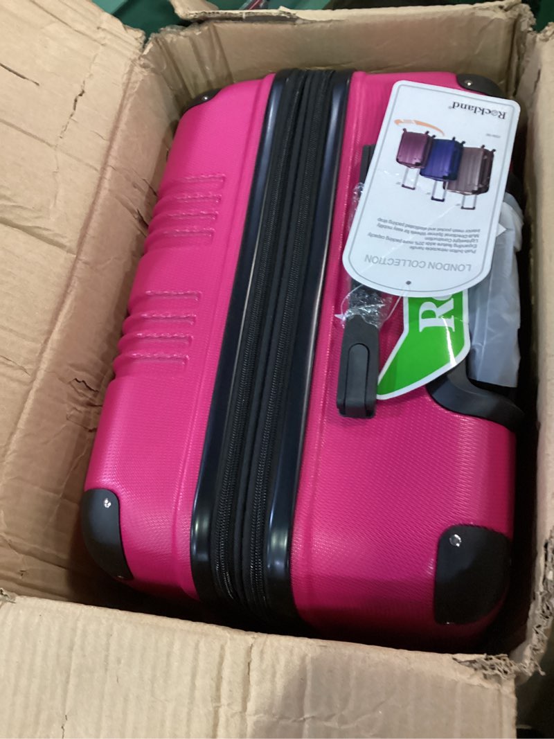 Condition photo showing Good Condition for rockland london hardside 3 piece expandable spinner wheel luggage set, (20"/24"/28"), magenta magenta 3 piece (28"/24"/20")