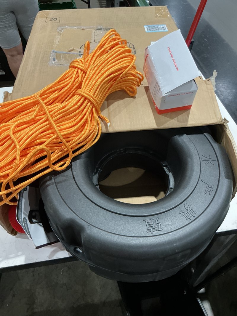 Condition photo showing Good Condition for pond fountain aerator, 1hp 110v 750w 15000 gph floating fountain pump with 100 ft power cord, 2 x 100 ft rope, timer, fully automatic powerful aerating fountain for larger ponds, lakes stainless steel