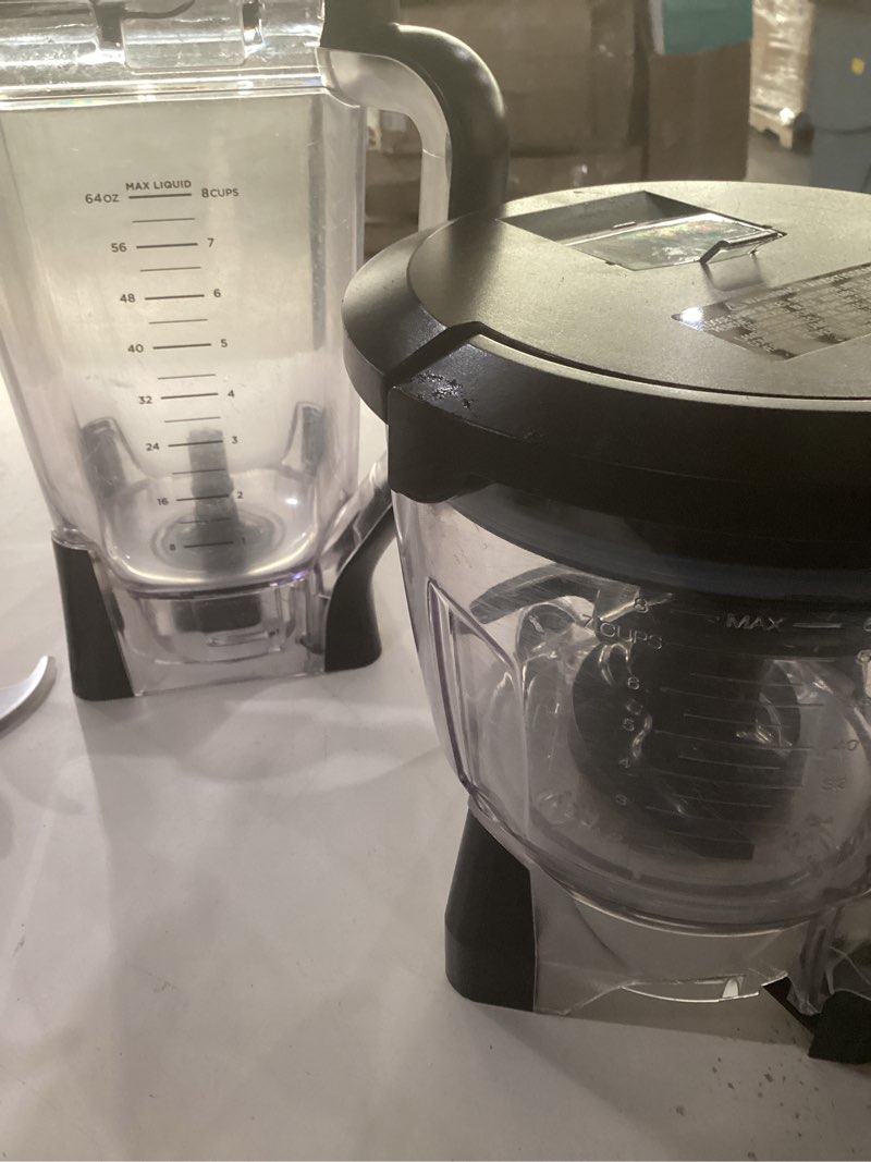 Condition photo showing As Is for Ninja Blender, Compact Kitchen System, 1200W, 3 Functions for Smoothies, Dough & Frozen Drinks with Auto-IQ, 72-oz.* Blender Pitcher, 40-oz. Processor Bowl & 18-oz. Single-Serve Cup, Grey, AMZ493BRN 1200 Peak Watts