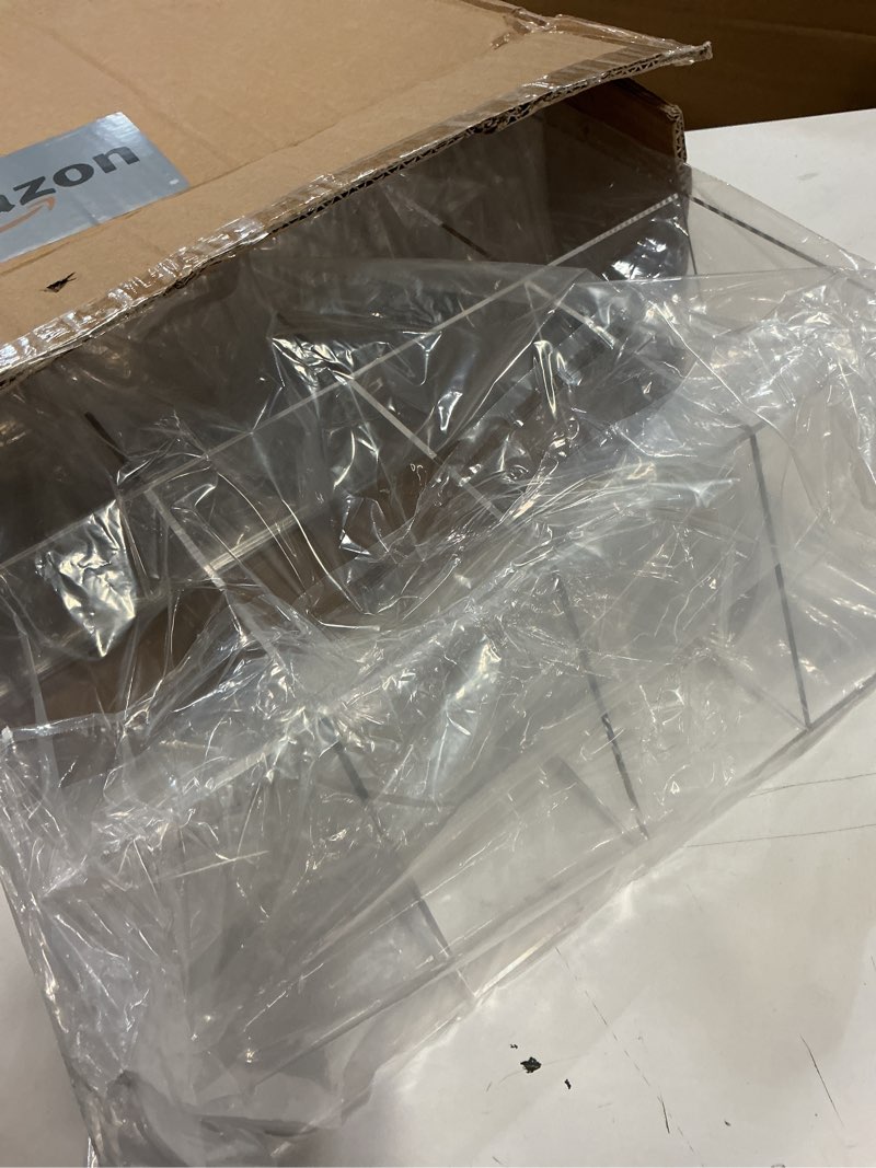 Condition photo showing Good Condition for Clear Acrylic Tube Rack with 20 Compartment and 4 Pull Out Trays Top with Lid Large Tube Holder Wall-Mounted and Countertop Lab Organizer Stand for Storage (18 x 15 x 6 Inches) 18 x 15 x 6 Inches Long and Deep 1