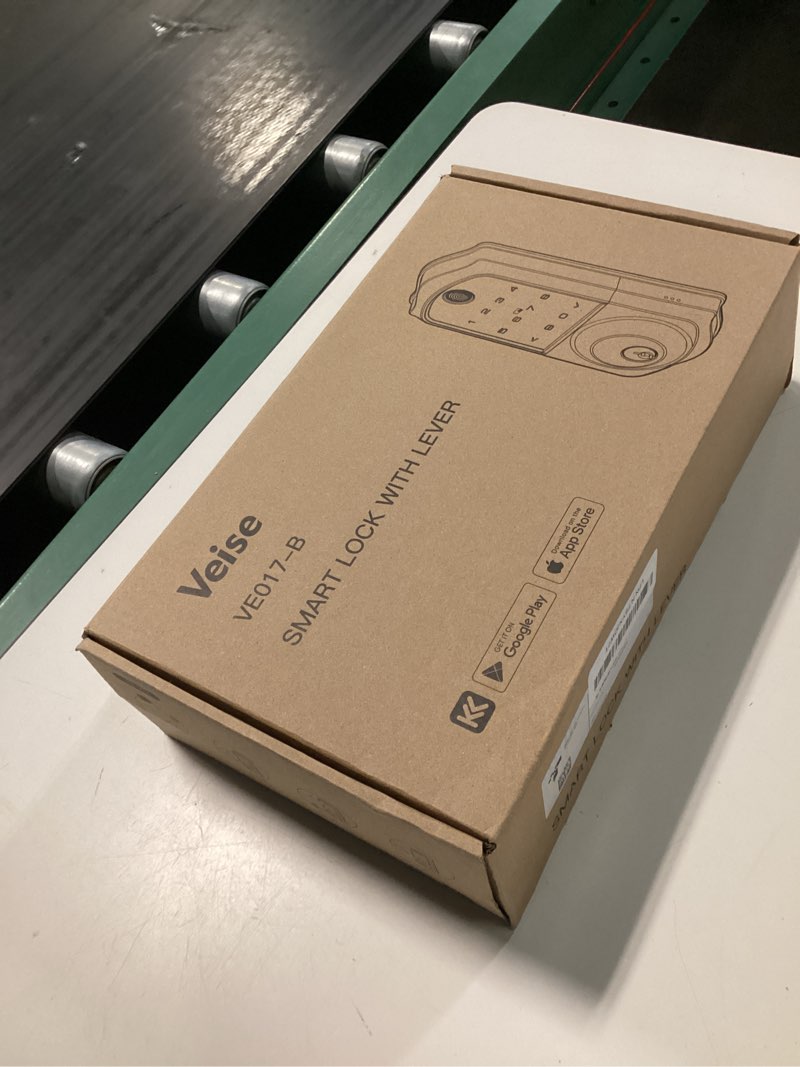 Condition photo showing New/Like New for veise ve017-b fingerprint smart lock for front door, app control, 8-in-1 keyless entry deadbolt with 2 zinc alloy lever handles set, emergency power port, auto lock, electronic keypad, satin nickel