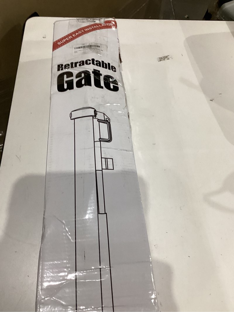 Condition photo showing New/Like New for Reinforced 28 Inch Tall Retractable Baby Gates for Dogs, Easy Step Over Pet Gate with Support Rods, 55" Wide Retractable Dog Gate, Puppy Gates for The House Short Dog Gate for Stairs, Doorways, White