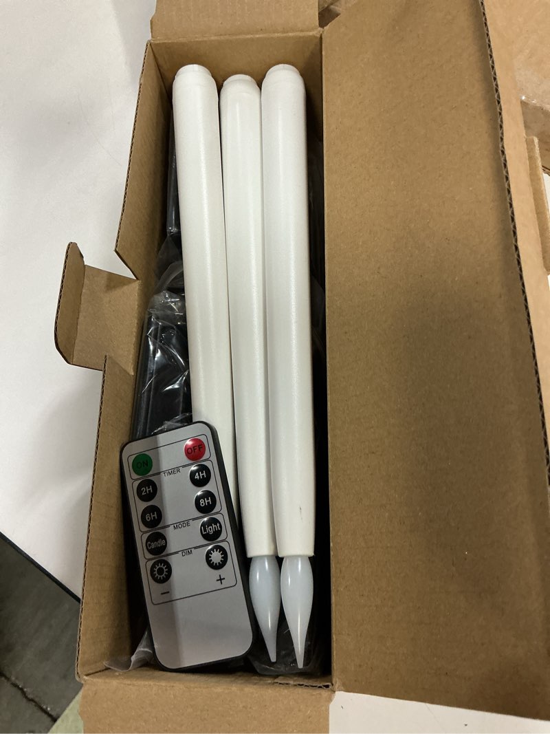 Condition photo showing Good Condition for 13.2" Window Candles Battery Operated with Remote, Timer, Dimmable, Flicker/Steady Mode, LED 5000K Cool White Christmas Candle Lights for Windows, Indoor Holiday Decor, 4 Pack, Black Holders Black Remote Control-5000K