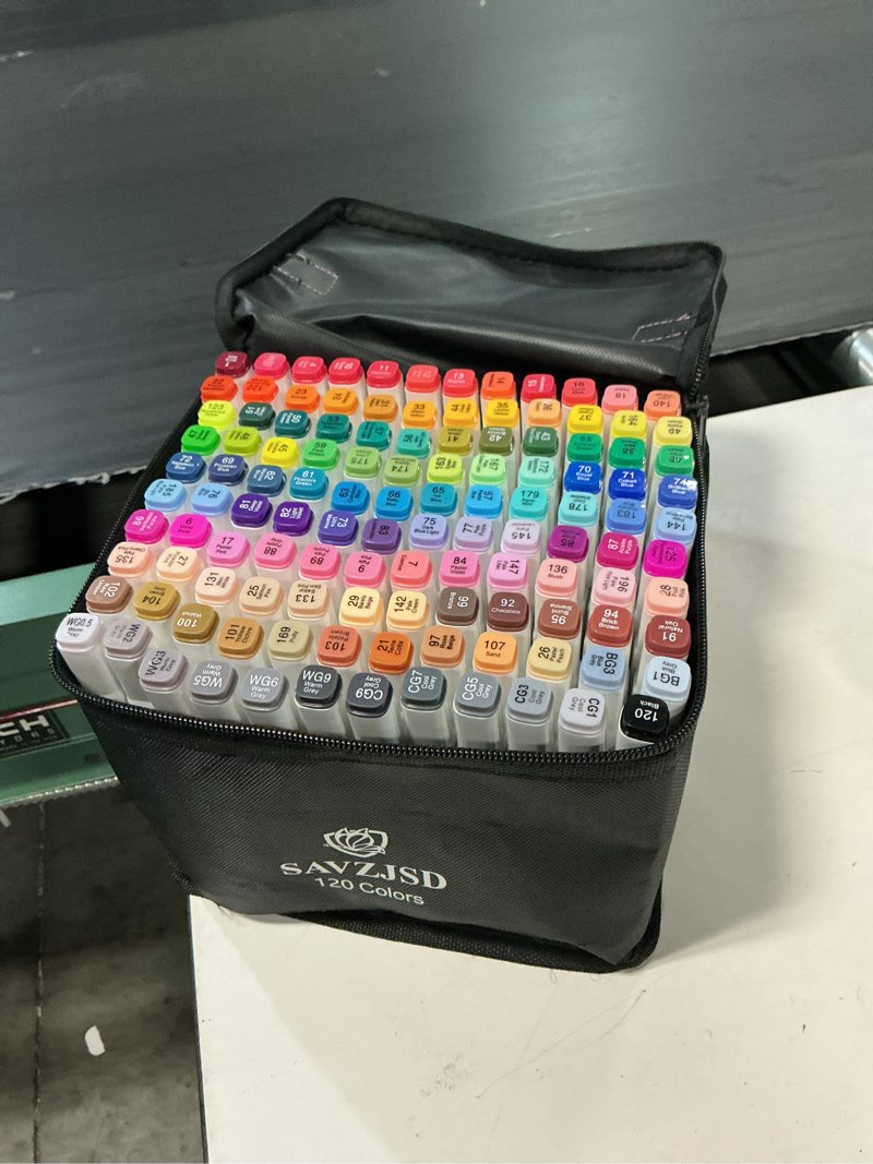 Condition photo showing Good Condition for savzjsd 120 colors alcohol markers, dual tips alcohol-based art markers for artists and adults in coloring, painting (fine & broad