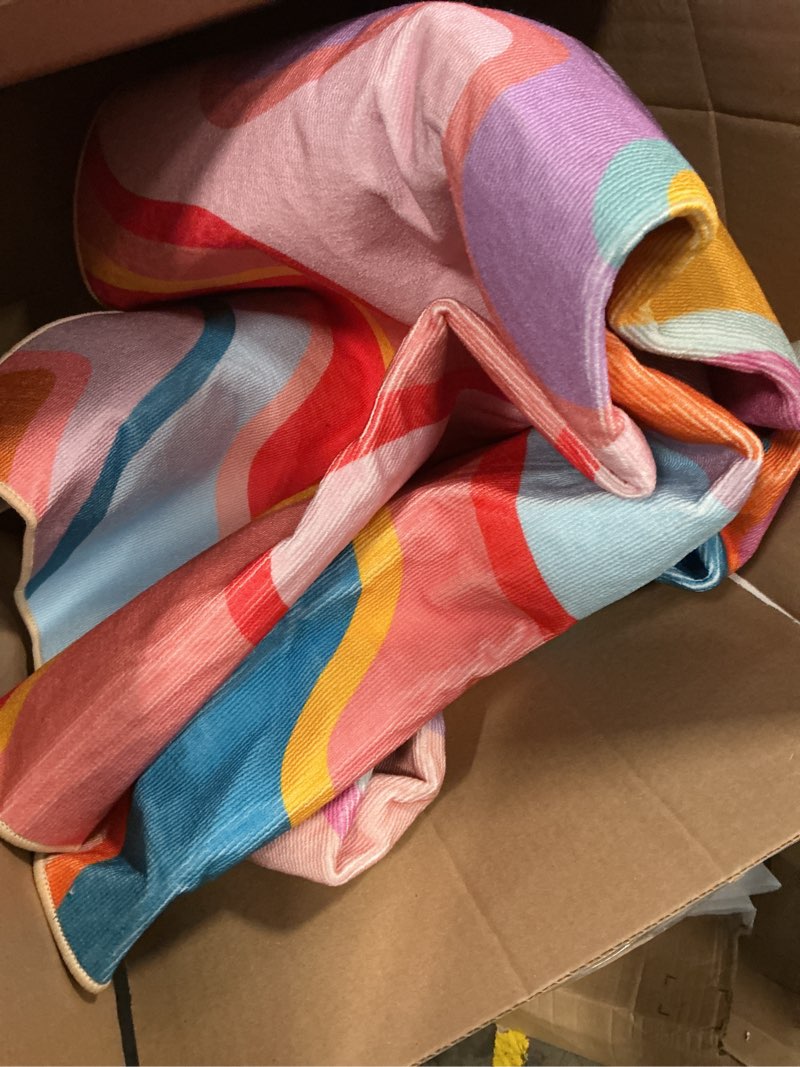 Condition photo showing Good Condition for colorful abstract 8x10 area rug ultra thin flatweave funky aesthetic colorful striped living room rug orange blush washable carpet for nursey entryway bedroom dining room dorm office 8'x10' colorful blush