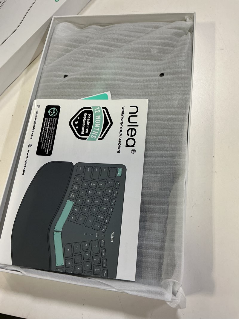 Condition photo showing New/Like New for Nulea Wireless Ergonomic Keyboard, Split Keyboard with Cushioned Wrist Rest, USB and Bluetooth Connectivity, USB-C Rechargeable, Compatible with Windows Mac A-Green-Gray