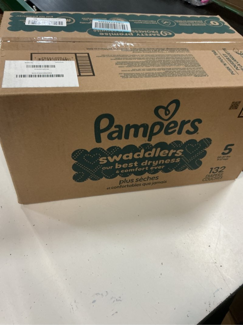 Condition photo showing New/Like New for pampers swaddlers diapers, size 5 (20-37 lbs), 132 count, absorbent, keeps baby dry and comfortable, skin safe disposable baby diaper (packaging may vary) size 5 132
