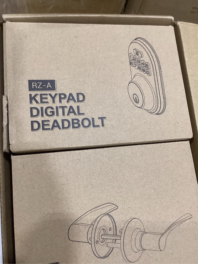 Condition photo showing New/Like New for veise keyless entry door lock with 2 lever handles - electronic keypad deadbolt, auto lock, back lit & easy installation design, front door handle sets, matte black