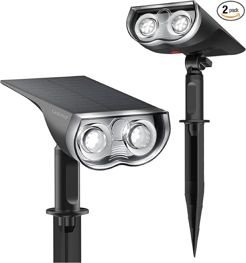 linkind solar outdoor lights, solar lights outdoor waterproof ip67, 2-in-1 solar spot lights outdoor, solar lights daylight with auto on/off, outdoor lights for yard gar