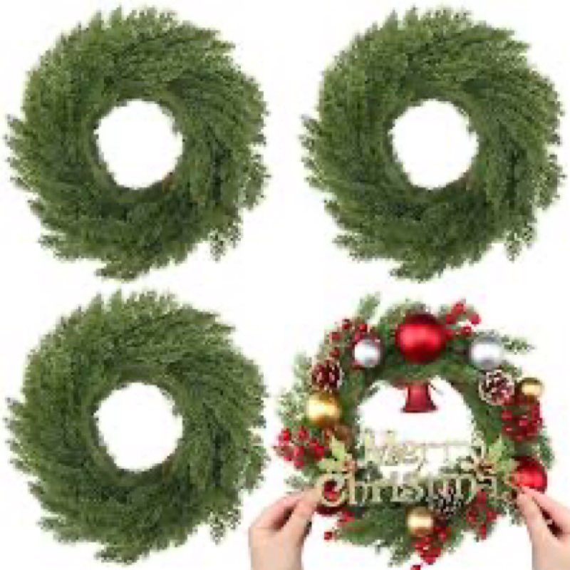 Zeyune Christmas DIY Green Wreath 14 Inch Artificial Christmas Wreaths Faux Plain Wreaths for Decora