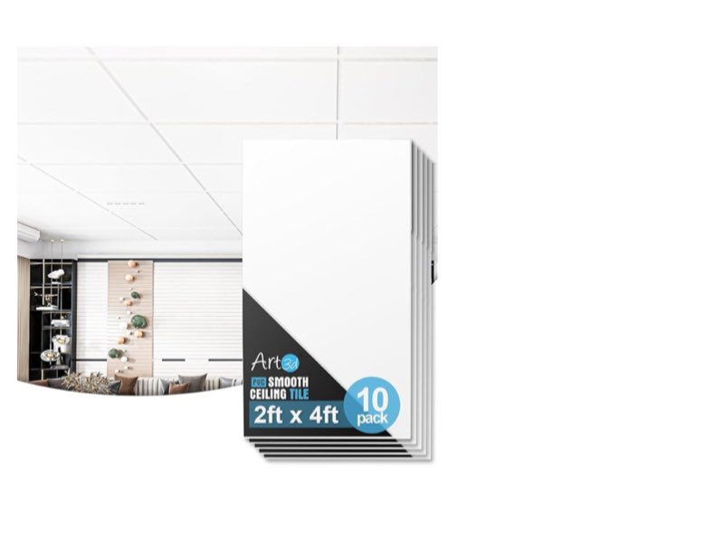 Art3d 10-Pack Smooth Drop Ceiling Tile 2ft x 4ft - Fire-Rated, Waterproof, Reusable - Premium PVC, No Sag and Breakage - Cover 80 Sq. Ft, White