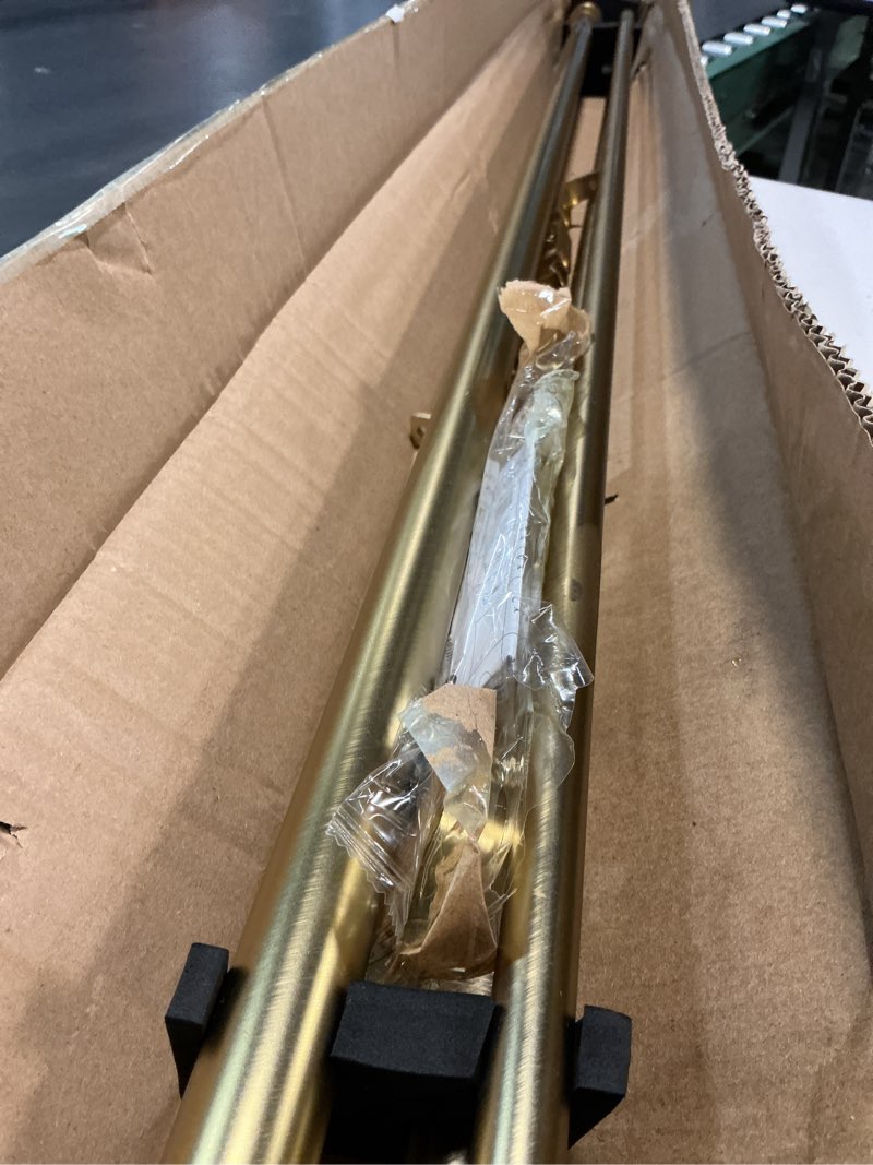 Condition photo showing As Is for Double Curtain Rods 72-144 Inches for Windows, 1 Inch Diameter Adjustable Heavy Duty Drapery Rod with Aluminum Alloy Brackets and Finials, Modern Stylish Dual Curtains Rod, Brushed Gold Brushed Gold 72"-144"