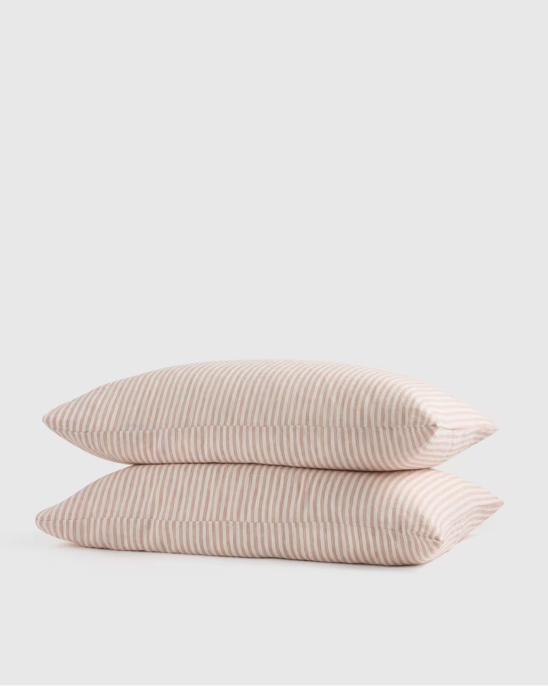 Quince European Linen Stripe Pillowcases Set color Dusty Mauve/White Stripe size king