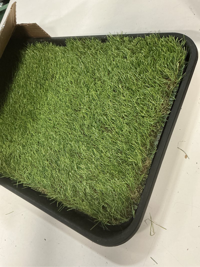Condition photo showing As Is for Ottomanson Artificial Grass Puppy Potty Training Pad with Tray, 15" x 30" Reusable Pee Pad for Small Pets and Dogs Black Tray/Grass 1'3" x 2'6" (Pet)
