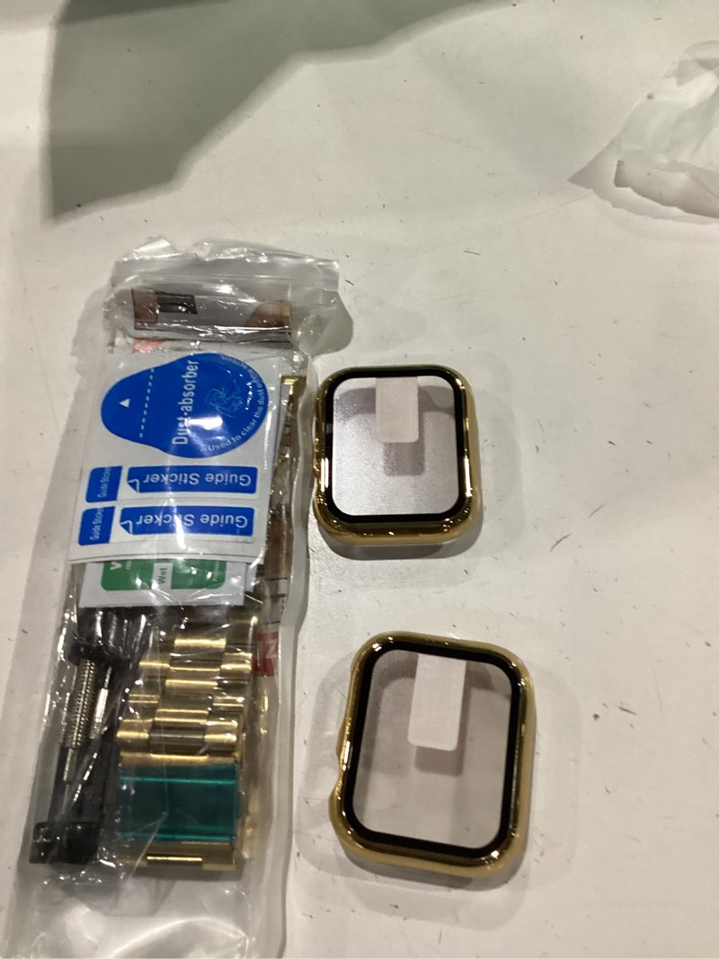 Condition photo showing New/Like New for Bekomo Compatible with Apple Watch Band 49mm 46mm 44mm 45mm 42mm 40mm 38mm 41mm, Stainless Steel iWatch Bands with 2 Pack Tempered Glass Case for Series 11/10/9/Ultra 3 2/8/7/6/5/4/3/2/1/SE for Men Gold 44mm(Series 6/5/4/SE)