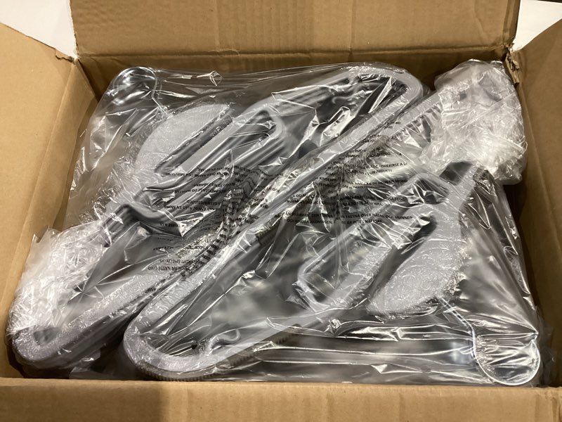 Condition photo showing New/Like New for HOUSE DAY Grey Plastic Hangers 50 Pack, Slim Space Saving, Non Slip Hangers with Rubber Pads, Sturdy Heavy Duty Coat Hanger for Closet, S-Shaped Clothes Hanger for Shirt, Suit, Pant, Skirt 50 Pack Light Grey + Dark Grey